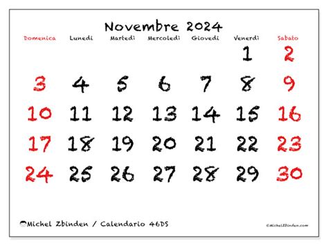 Calendario Novembre 2024 46ds Michel Zbinden Ch