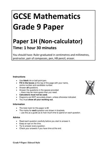 Edexcel Style Grade 9 Maths 1ma1 Exam Non Calculator Paper Teaching