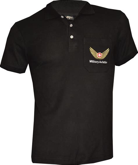 Polo Shirt Miltary Aviation Bestickt Mit Pilot Wings Und Schrift