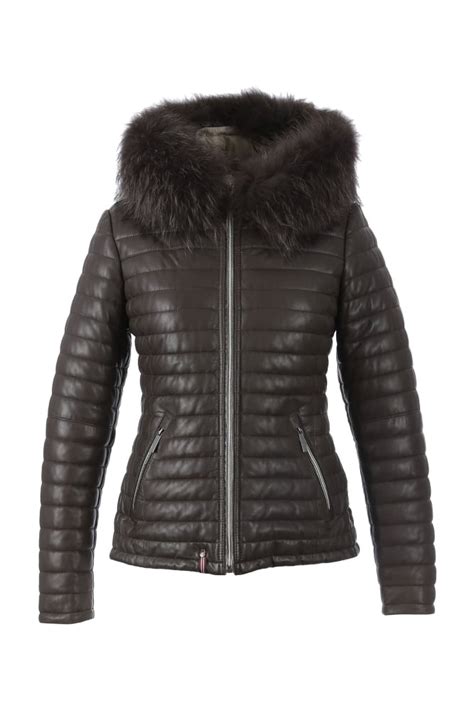 Oakwood Happy Brown Leather Down Jacket With Fur Hood At Sue Parkinson