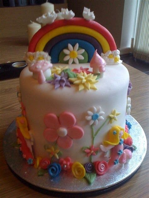 Rainbow And Flowers Cake Lady Bug Birthday Cake Rainbow
