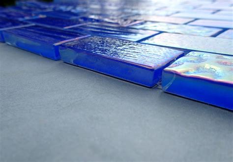 Blue Iridescent Glass Rectangle Textured 1 x 2 Bars - Set of 5