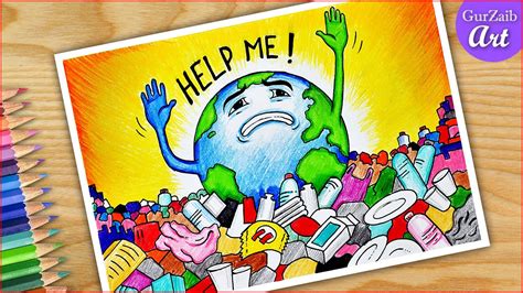 Help Earth Stop Plastic Pollution Poster Drawing Easy Save Earth Step By Step Gurzaib