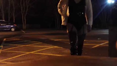 Crossdresser in lingerie out in car park at night - YouTube