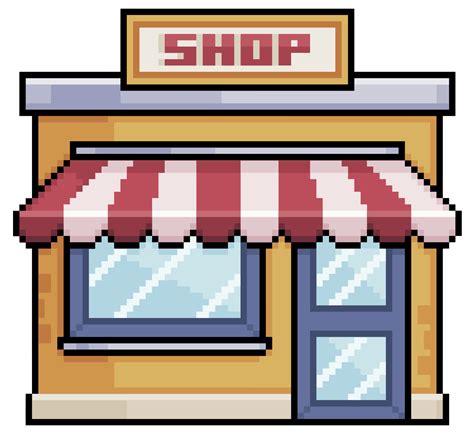 Pixel Art Shop Store With Red Awning Vector Build For 8bit Game On