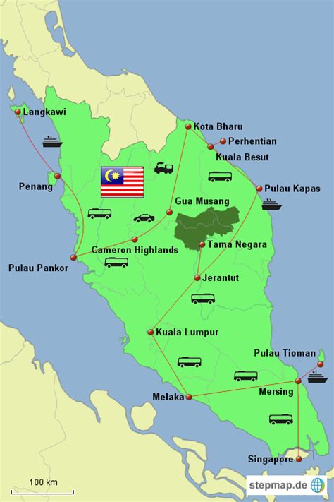 West malaysia, also known as peninsular malaysia, consists of the southern portion of the malay peninsula and nearby islands. StepMap - West-Malaysia - Landkarte für Malaysia