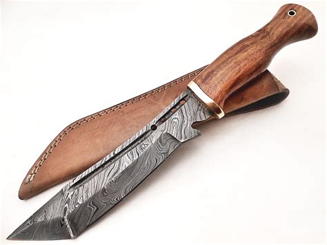 Damascus Steel Hunting Knife Rosewood Handle Copper Fishing Knife