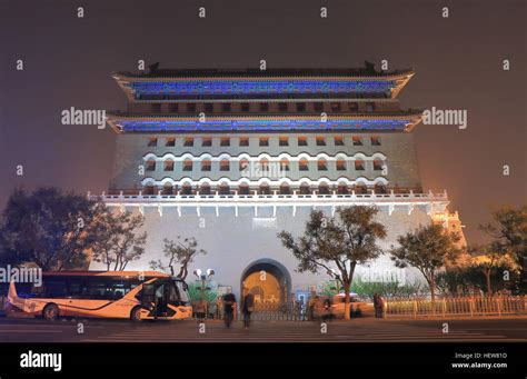 People Visit Historical Qianmen Gate In Beijing China Qianmen Was
