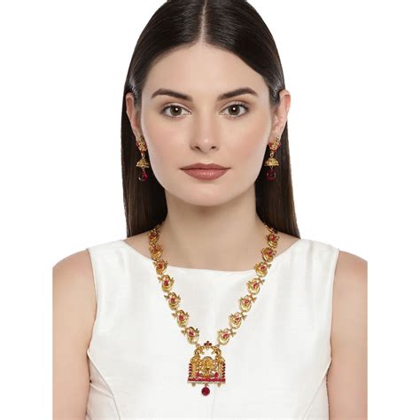 Zaveri Pearls Gold Tone Goddess Temple And Peacock Necklace And Earring Set