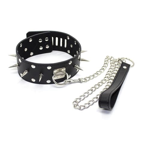 bdsm neck collar with metal chain pu leather slave sex products for women fetish bondage