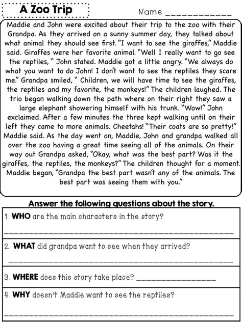 The 5 Ws Packet Reading Passages Comprehension