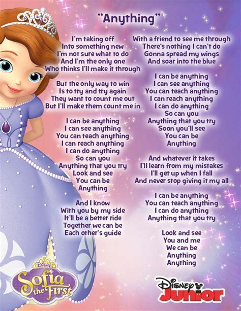 By sarah fitzgerald :) created by sari studios. Learn the lyrics to the song "Anything" from Sofia the ...