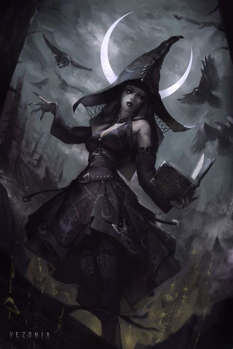 Artstation Witch Under Cresent Moon Vezonia Lithium Fantasy Witch
