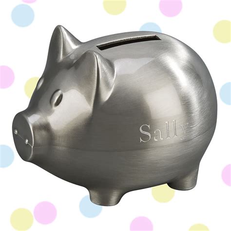 Personalized Small Piggy Bank Pewter Finish Piggy Bank Etsy