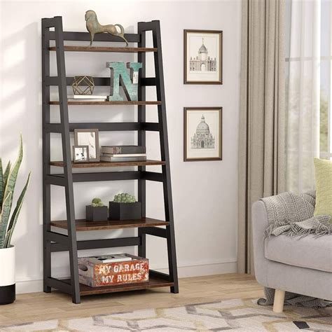 Tribesigns 5 Tier Bookshelf Industrial Bookcase 5 Shelf Ladder Shelf