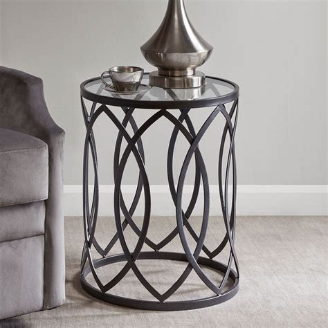 Arrio Black Metal Round Accent Table With Glass Top