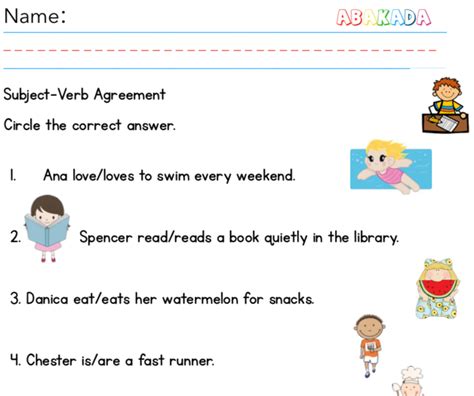 Subject Verb Agreement Worksheet Kindergarten Subject Verb Agreement