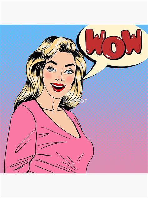 surprised woman happy girl pin up girl pretty blonde bubble wow pop art banner canvas