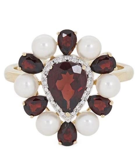 Anissa Kermiche Kt Yellow Gold Woman In Red Garnet Pearl And Diamond