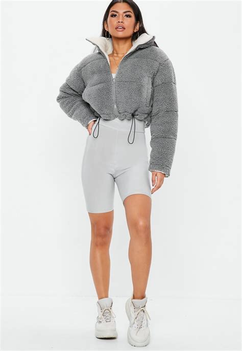 Missguided Grey Reversible Borg Cropped Puffer Jacket Puffer Jacket