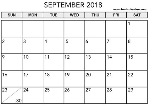 Blank September 2018 Calendar Printable Templates