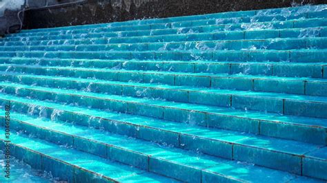 Unusual Modern Fountain Design Water Flows Cascade Down The Blue