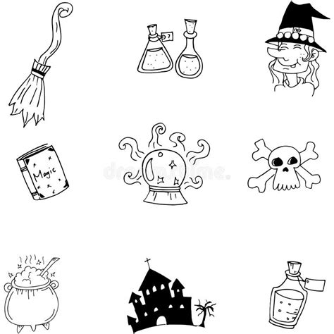 Element Halloween Witch Castle Doodle Stock Vector Illustration Of