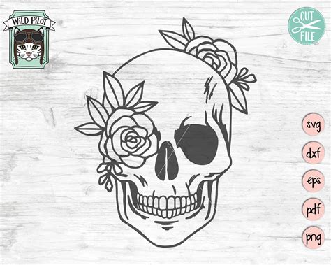 Flower Skull Svg Skull Svg File Floral Skull Cut File Skull Clip Art