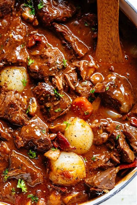 Tender Fall Apart Chunks Of Beef Simmered In A Rich Red Wine Gravy