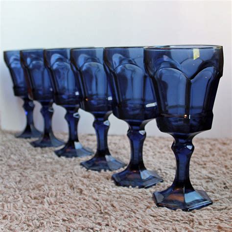 Vintage Fostoria Virginia Blue Glass 6 Wine Glass 6 Oz Goblet Set Of 6