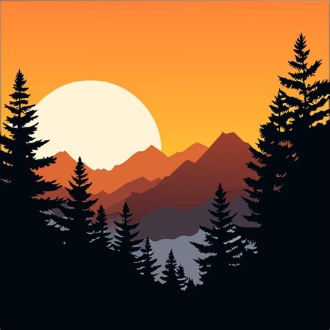Premium Vector Tranquil Summer Sunset Over A Mountain Silhouette