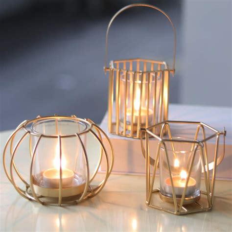Dsdecor Metal Geometric Candle Holder With Glass Shade Modern