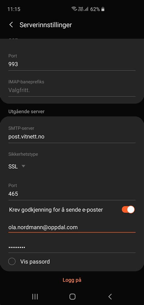 Oppsett Epost For Samsung Vitnett