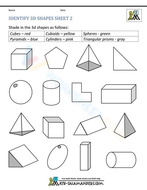 Identify 3d Shapes 2 Worksheet