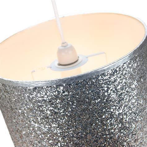 Modern And Designer Bright Silver Glitter Fabric Pendantlamp Shade