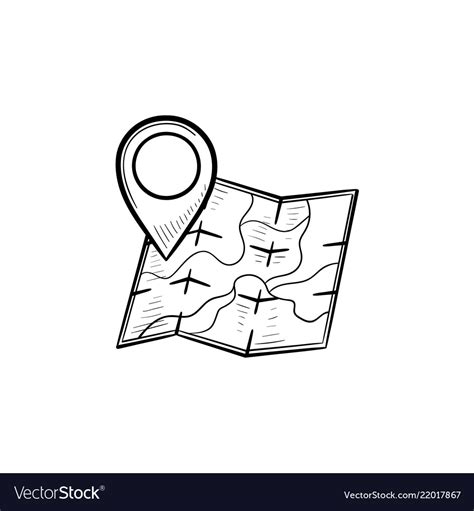 Map With Location Pin Hand Drawn Outline Doodle Vector Image