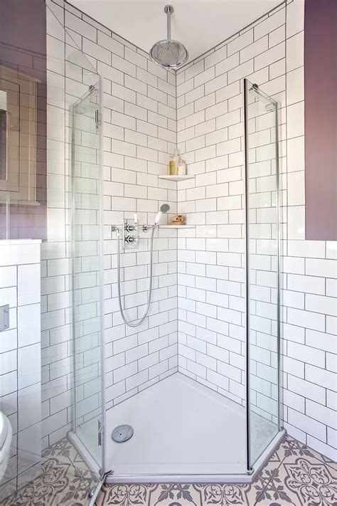 Lilac And White Bathroom Makeover With Metro Tiles And Shower