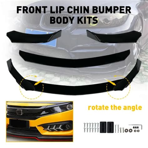 UNIVERSAL FRONT BUMPER Spoiler Lip Body Kit Splitter Chin Decoration Black Gloss PicClick