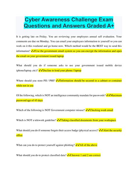 Cyber Awareness Challenge Exam Questions And Answers Graded A