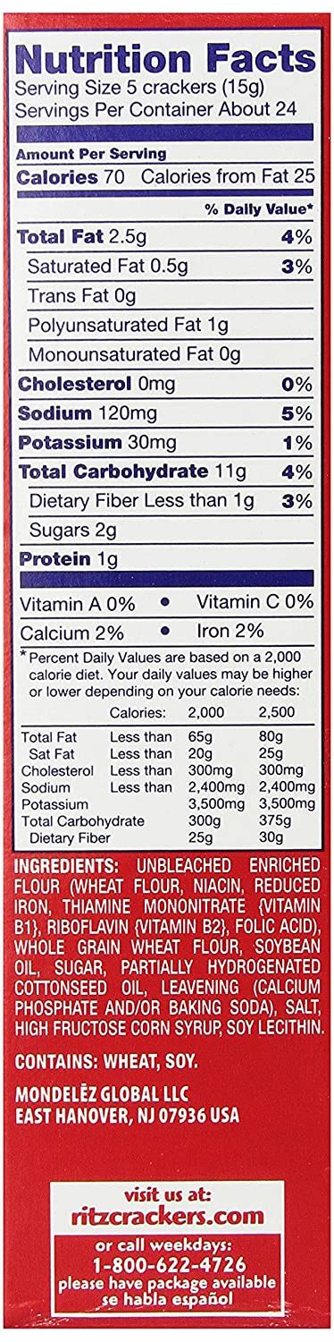 Ritz Crackers Nutrition Facts Label Blogindia
