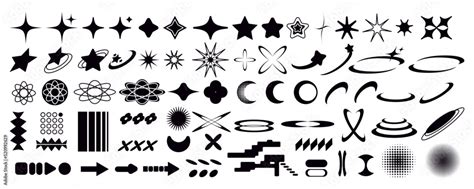 Set Of Y K Bling Retro Elements And Abstract Brutalism Shapes Hipster Graphic Objects For Logo