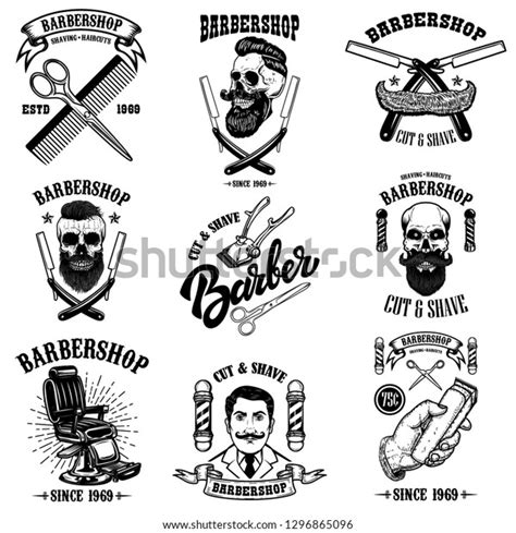 Set Vintage Barber Shop Emblems Badges Stock Vector Royalty Free