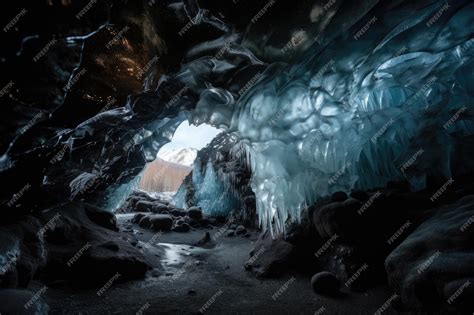 Premium Ai Image Frozen Cavern With View Of The Stars Shining Through