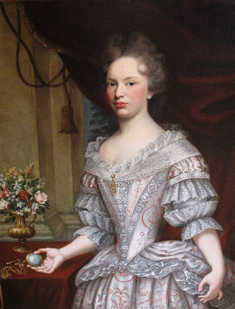 French School Ab 1700 Portrait Of Woman Presenting A Watch