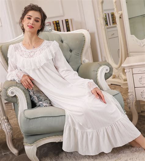 100 Cotton Lace Occlusion Nightgowns Sleepshirts Women Long Horn Sleeve Nightwear Plus Size