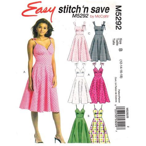 50s Style Dress Pattern Mccalls 5292 Spaghetti Strap Fit And Flare