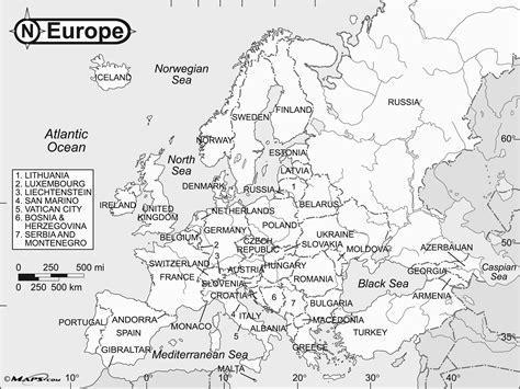 Black and white europe map with countries. Political Map Of Europe Black and White | secretmuseum