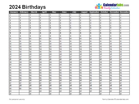 2024 Birthday Calendar Printable 2024 Calendar Printable