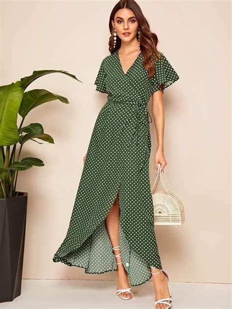 Shein Polka Dot Knot Side Wrap Dress Plus Size Gowns Plus Size Outfits
