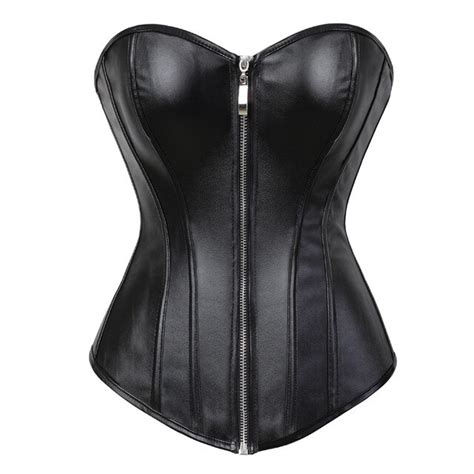Steampunk Corset Dress Women Faux Leather Bustier With Skirt Gothic Corsetto Gothic Zipper